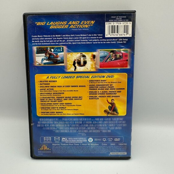 Agent Cody Banks Special Edition DVD 2003 Frankie Muniz Hilary Duff MGM Region 1 - Picture 2 of 3